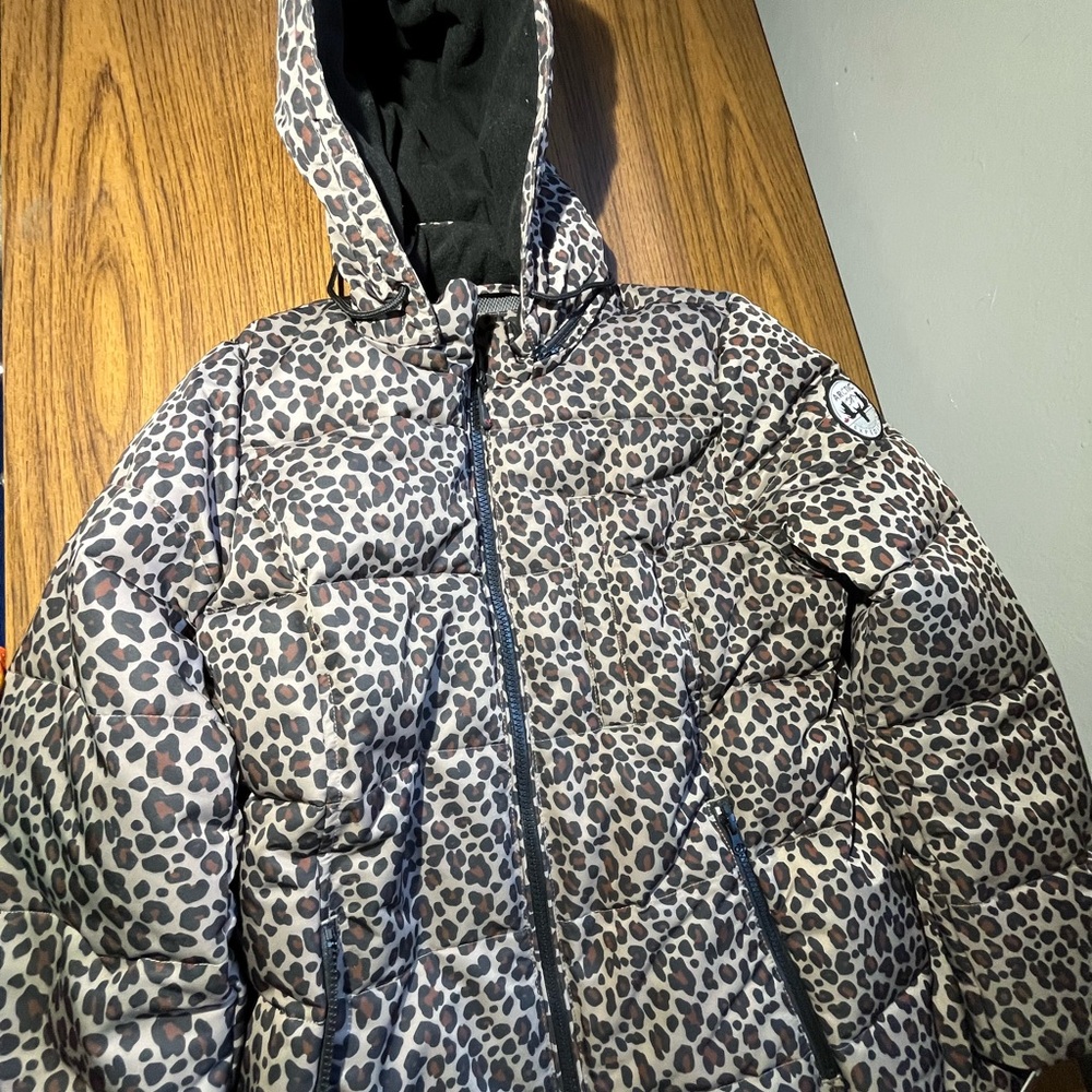 Arctic Expedition Hybradown Down Filled Leopard Print Coat Women’s Size L "NEW"